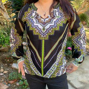 Hale Bob Multicolored Silk Blouse Sz S MSRP $ 220